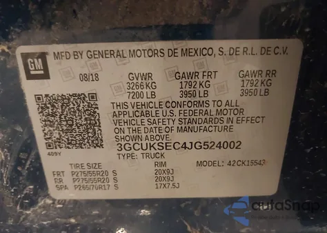 2018 Chevrolet Silverado 1500 1Lz from USA, damaged, VIN 3GCUKSEC4JG524002